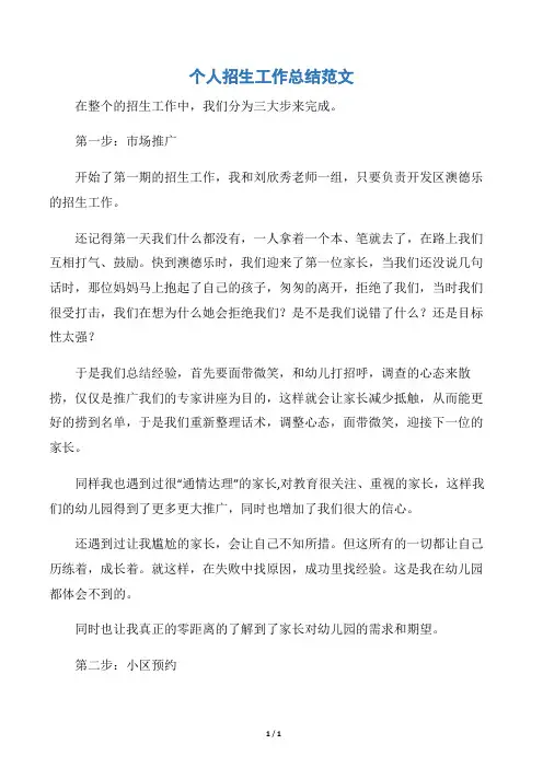 【个人工作总结】个人招生工作总结范文