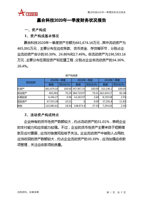 赢合科技2020年一季度财务状况报告