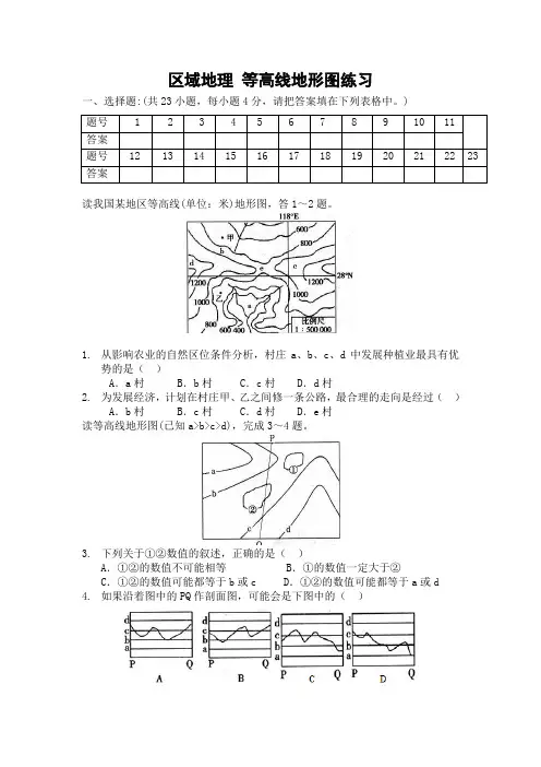 区域地理 等高线地形图的判读