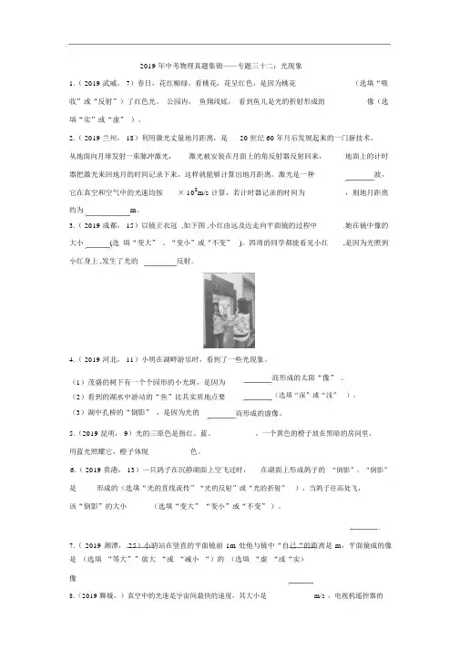 2019年中考物理真题集锦——专题三十二：光现象(word版含答案)