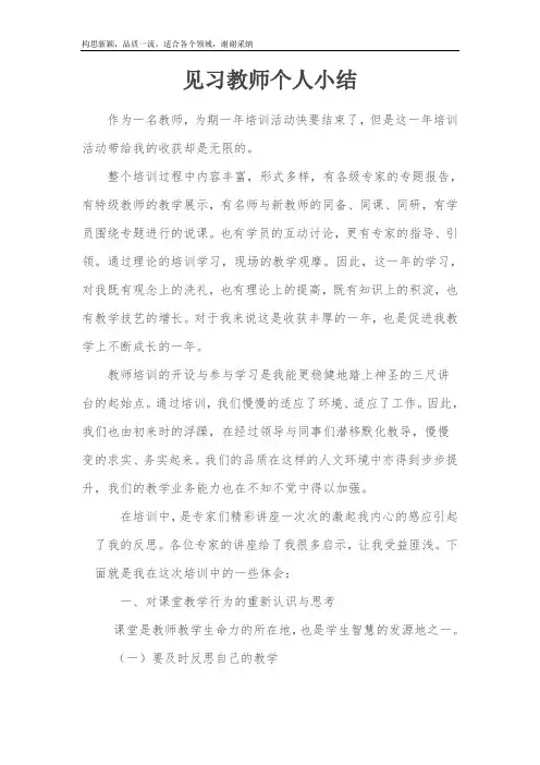 见习教师教师培训个人总结