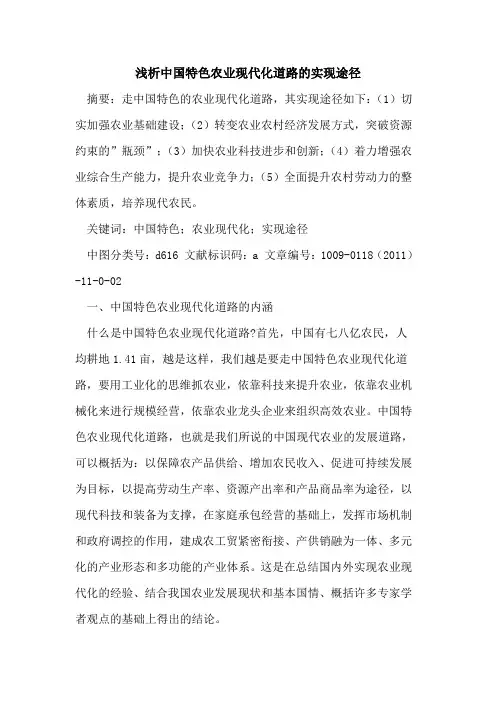 中国特色农业现代化道路的实现途径