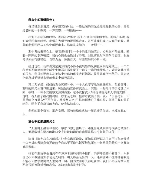 我心中的那道阳光小学作文800字5篇
