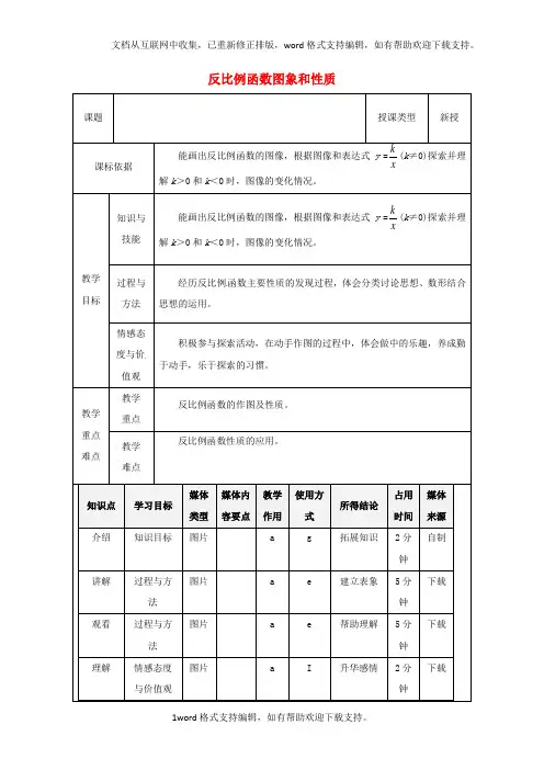 九年级数学下册26_1_2反比例函数的图象和性质1教案新版新人教版