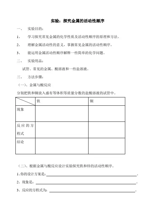 实验：探究金属的活动性顺序