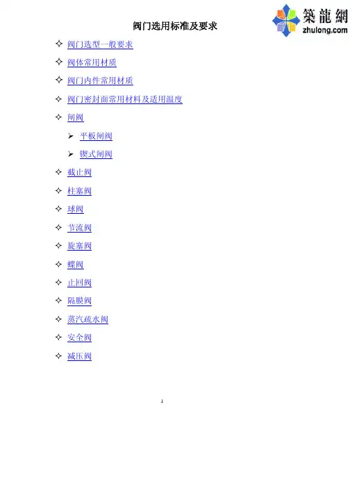 阀门选用标准及要求