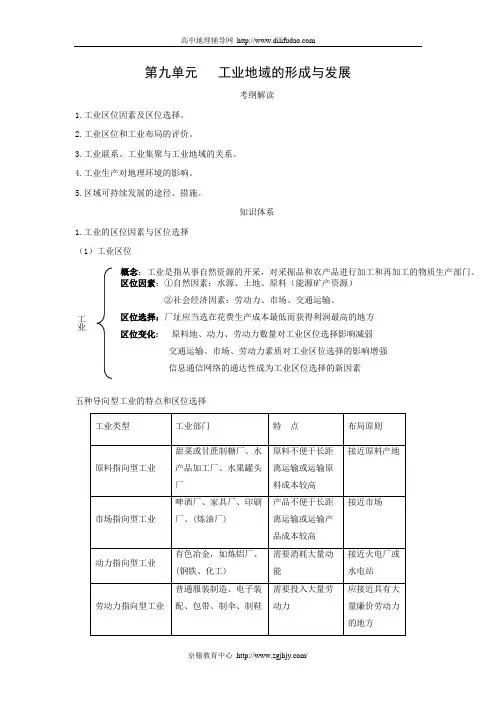 2010届高三高考地理一轮复习资料(工业地域的形成与发展)
