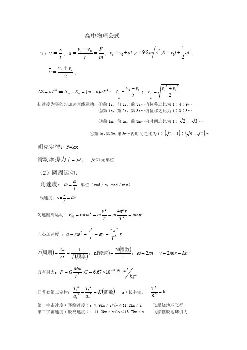 高中物理公式大全(精简)