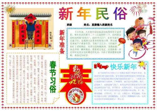新年民俗12242A4新年春节电子小报成品欢度春节手抄报模板新年快乐电子简报传统节日板报