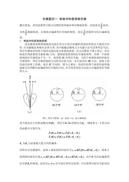 仿真题目一 单脉冲和差测角仿真