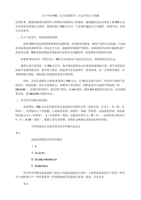 关于申请PED(压力设备指令)认证中的几个问题