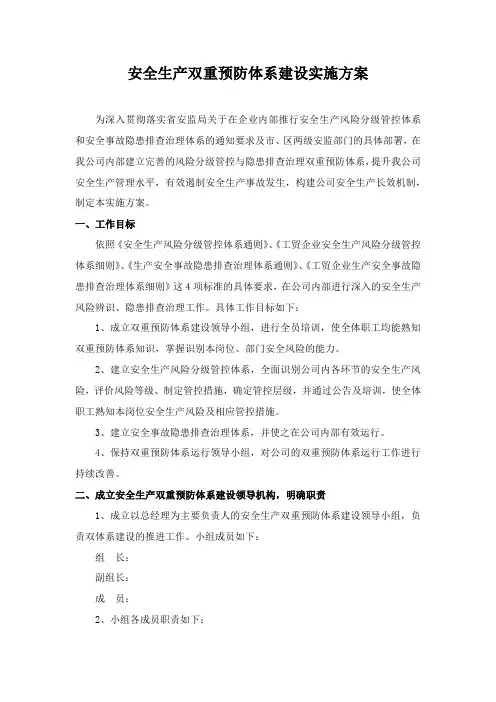 安全生产双重预防体系建设实施方案
