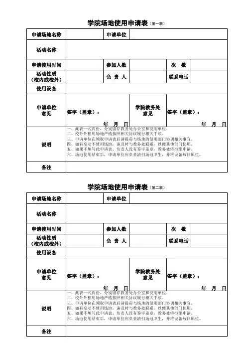学院教学场地使用申请表
