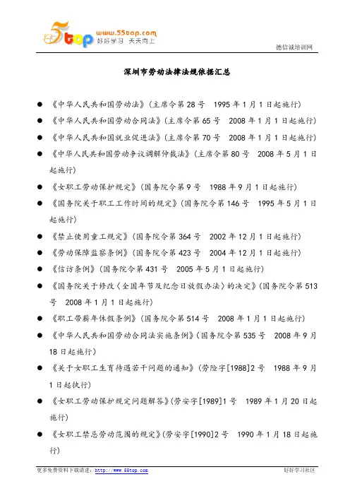 深圳市劳动法律法规依据汇总
