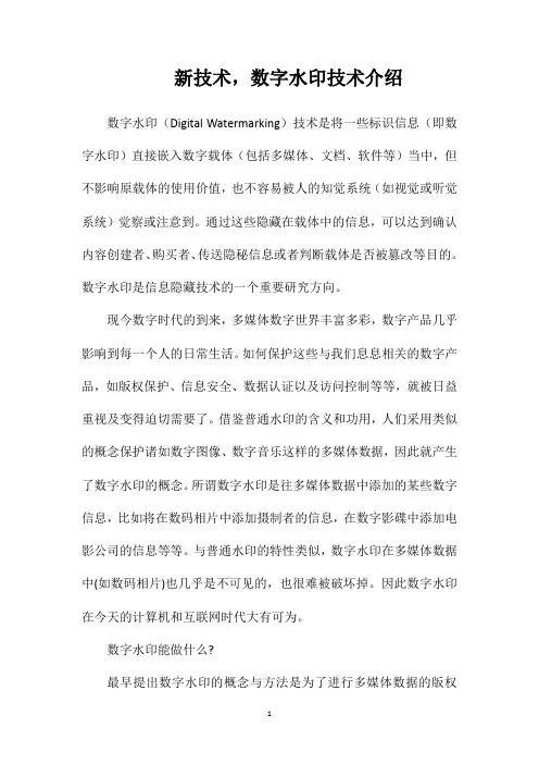 新技术,数字水印技术介绍
