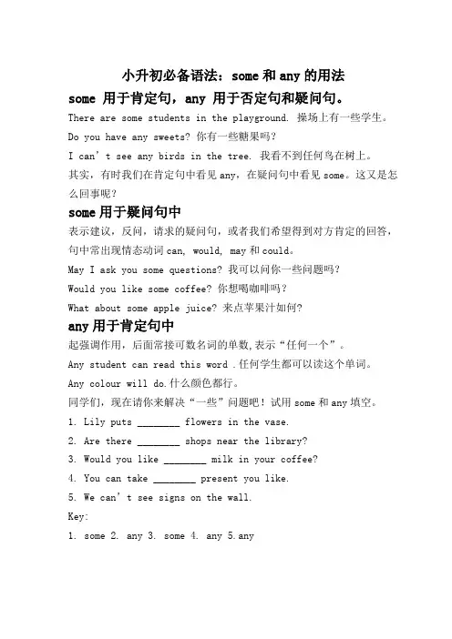 小升初必备语法----some和any用法的区别