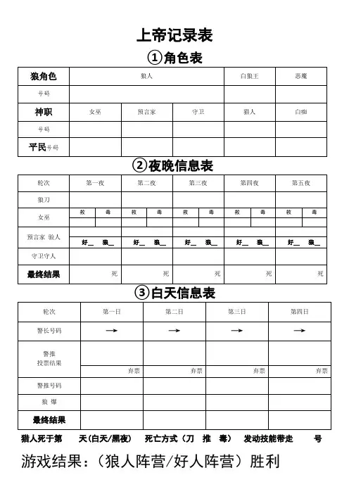 狼人杀上帝记录表