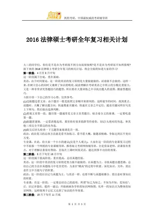 法硕考研全复习相关计划