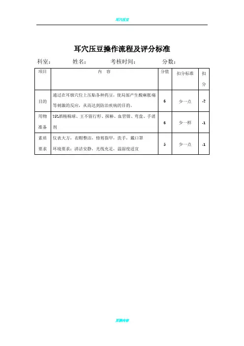 耳穴压豆评分标准-注意事项-操作流程(口述)