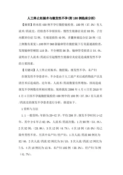 人工终止妊娠术与继发性不孕(附180例临床分析)