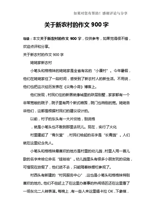 关于新农村的作文900字