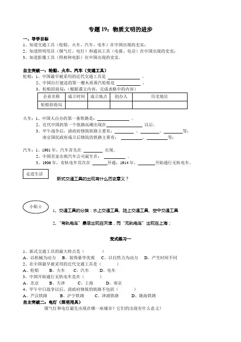 专题19：物质文明的进步