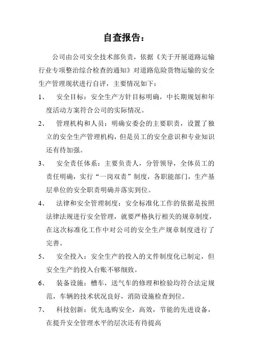 道路运输行业整治综合自查报告