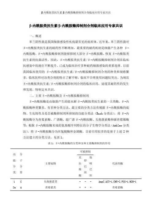 β内酰胺类抗生素β内酰胺酶抑制剂合剂临床应用专家共识