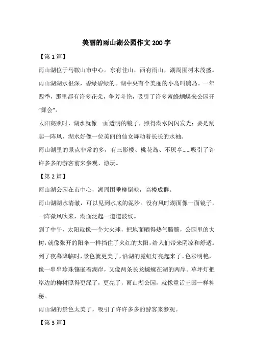 美丽的雨山湖公园作文200字