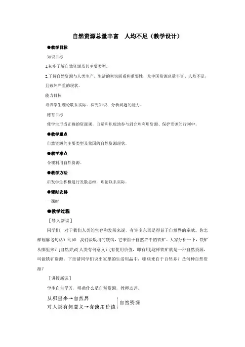 自然资源总量丰富人均不足(教学设计)
