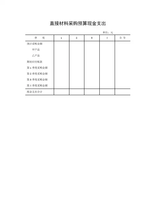 直接材料采购预算现金支出表格格式