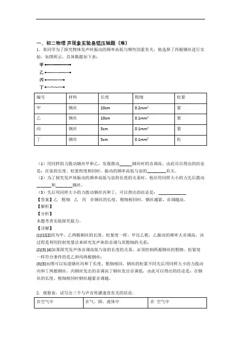 北师大版八年级物理上册 声现象实验单元练习(Word版 含答案)