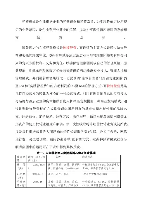 酒店的经营模式