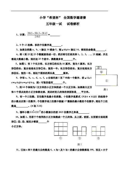 小学“希望杯”全国数学邀请赛五年级一试试卷解析