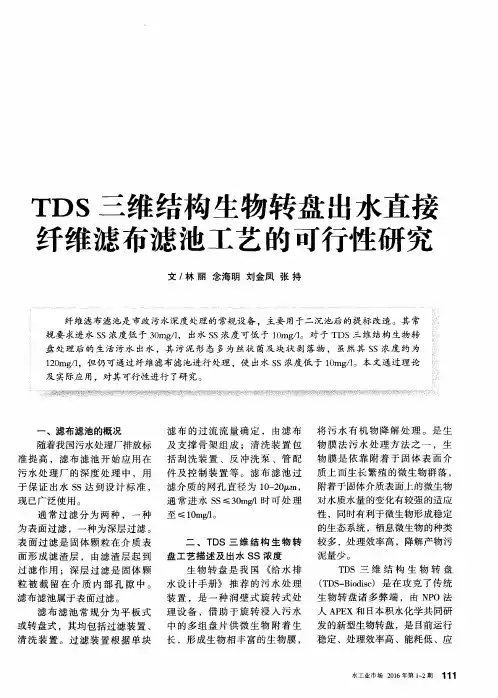 TDS三维结构生物转盘出水直接纤维滤布滤池工艺的可行性研究