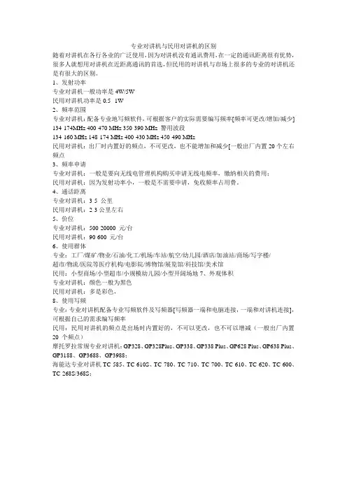 专业对讲机与民用对讲机的区别