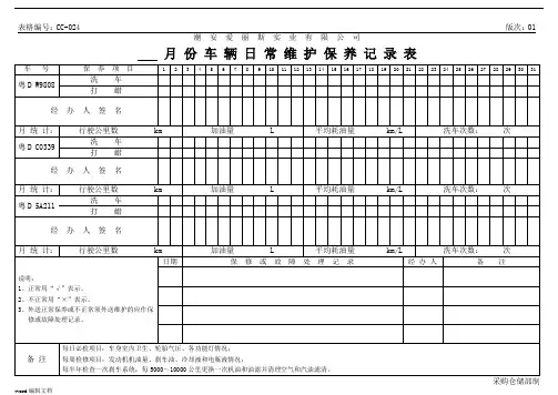 车辆日常维护保养记录表