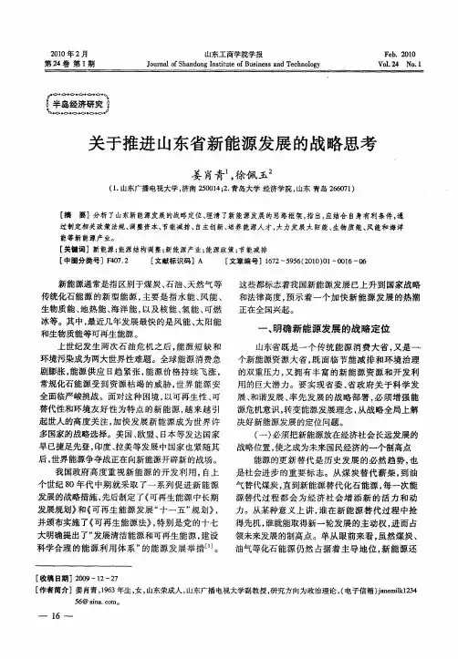关于推进山东省新能源发展的战略思考