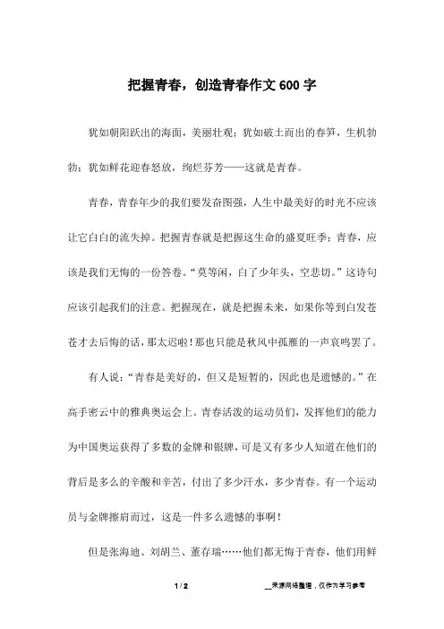 把握青春,创造青春作文600字
