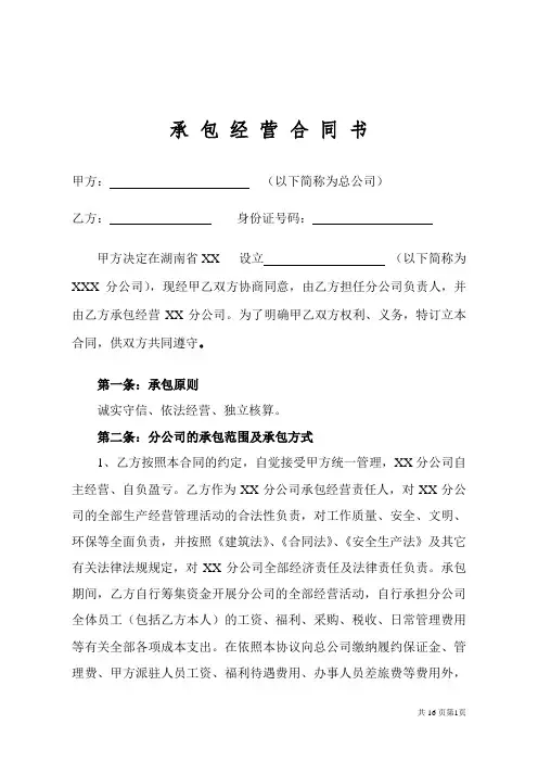 分公司承包经营合同书