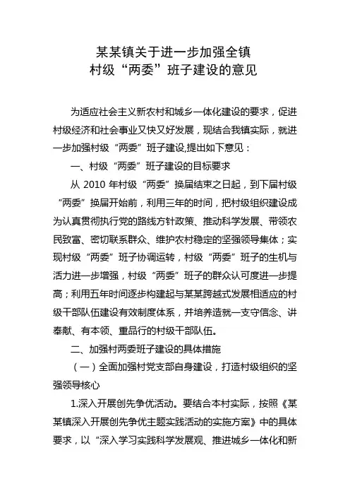 关于进一步加强全镇村级两委班子建设的意见