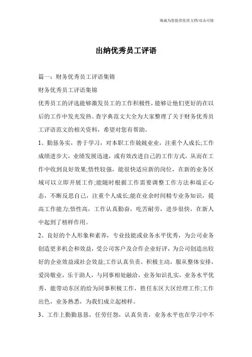 出纳优秀员工评语