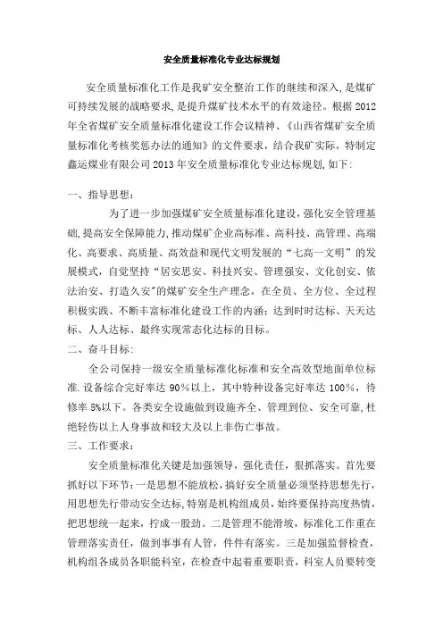 质量标准化专业达标规划