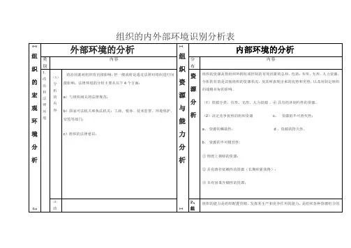 组织的内外部环境的识别分析表