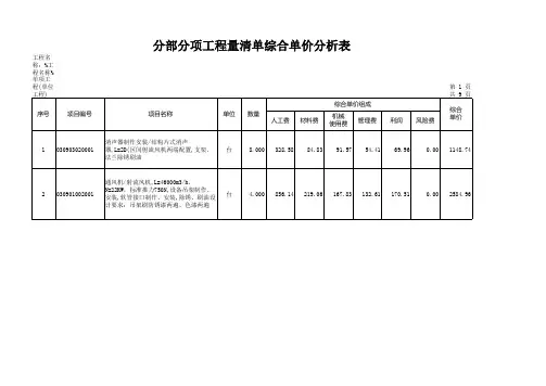 单价分析表(区间风)