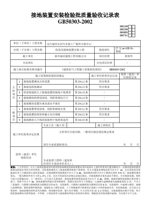 接地装置安装检验批质量验收记录表