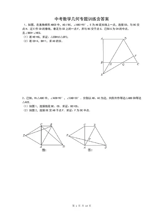 中考数学几何专项训练及答案
