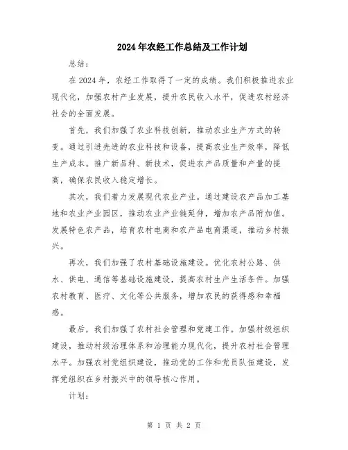 2024年农经工作总结及工作计划