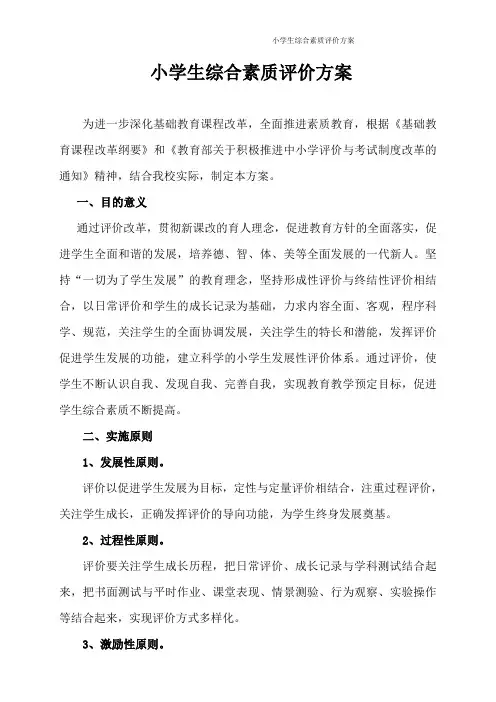 小学生综合素质评价方案 2