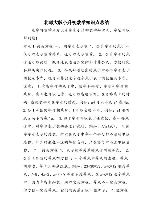 北师大版小升初数学知识点总结
